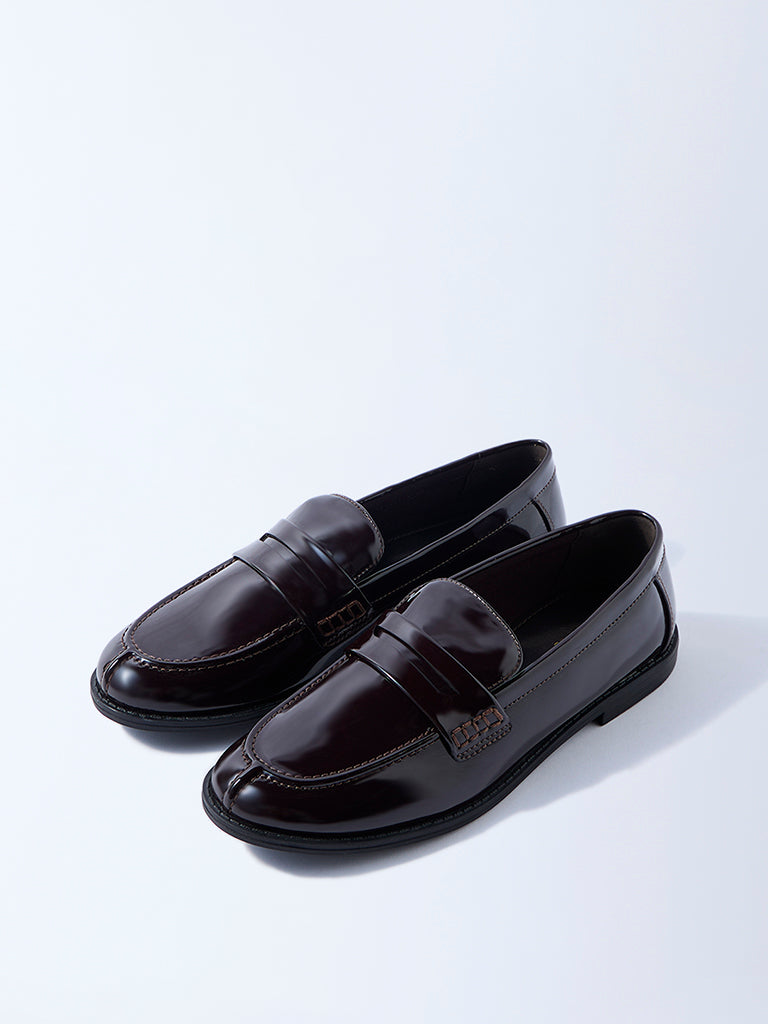 LUNA BLU Dark Brown Glossy Saddle Loafers
