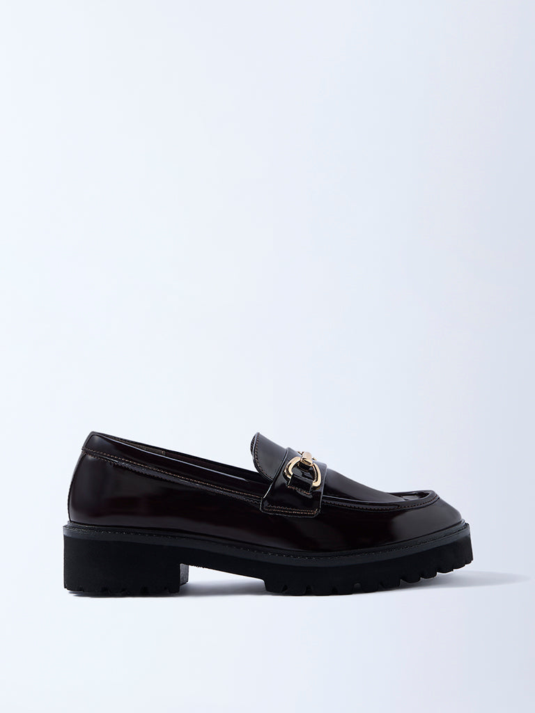 LUNA BLU Burgundy Metal-Detailed Chunky Loafers