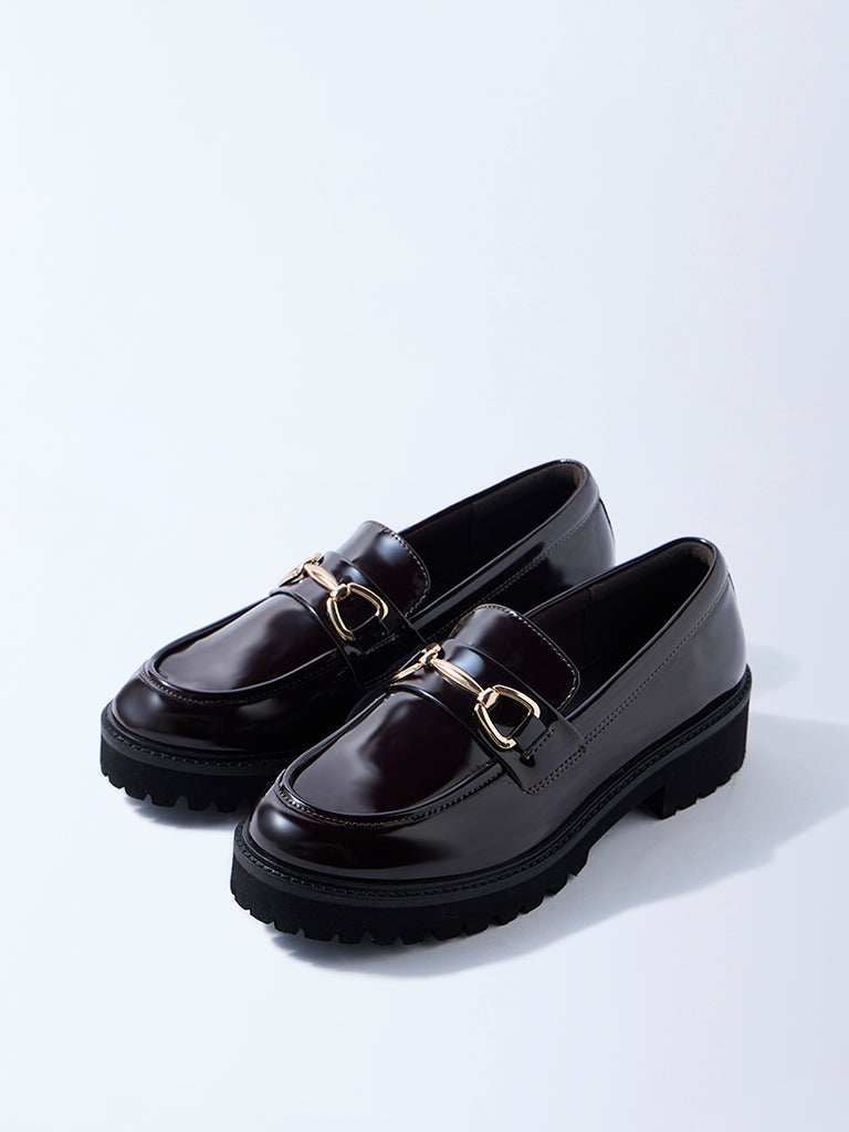 LUNA BLU Burgundy Metal-Detailed Chunky Loafers