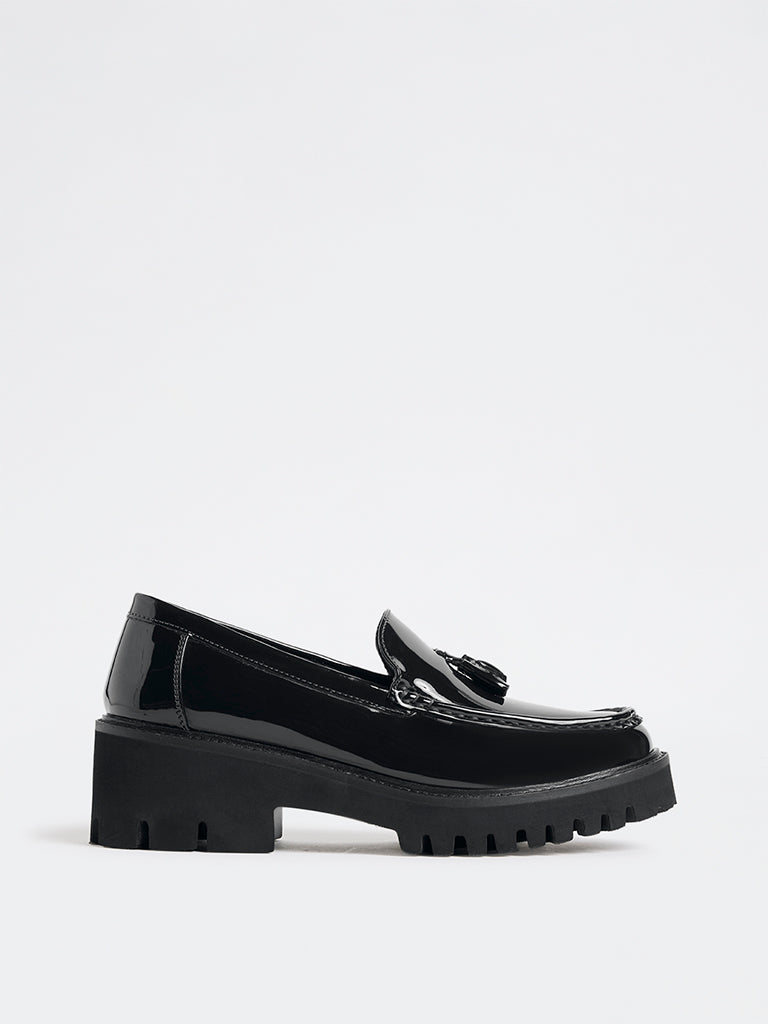 LUNA BLU Black Tassel-Detailed Chunky Loafers