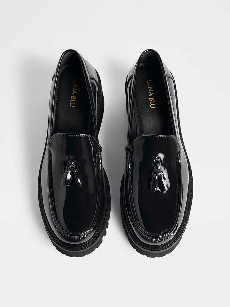 LUNA BLU Black Tassel-Detailed Chunky Loafers