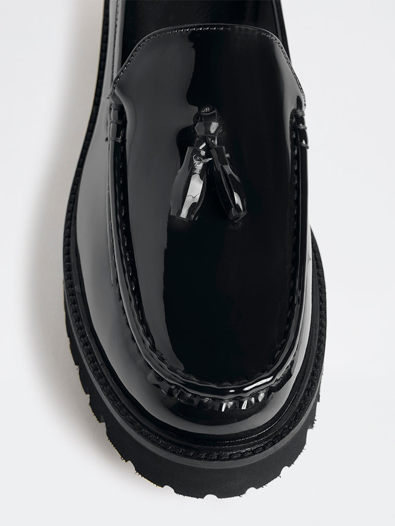 LUNA BLU Black Tassel-Detailed Chunky Loafers