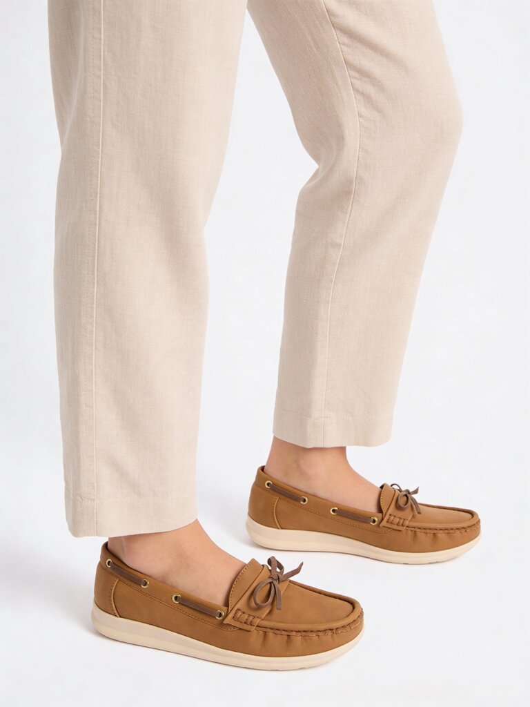LUNA BLU Brown Bow Detailed Suede Loafers