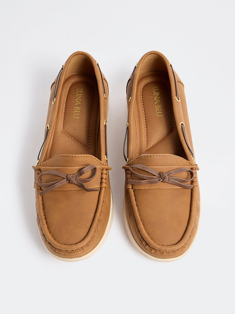 LUNA BLU Brown Bow Detailed Suede Loafers