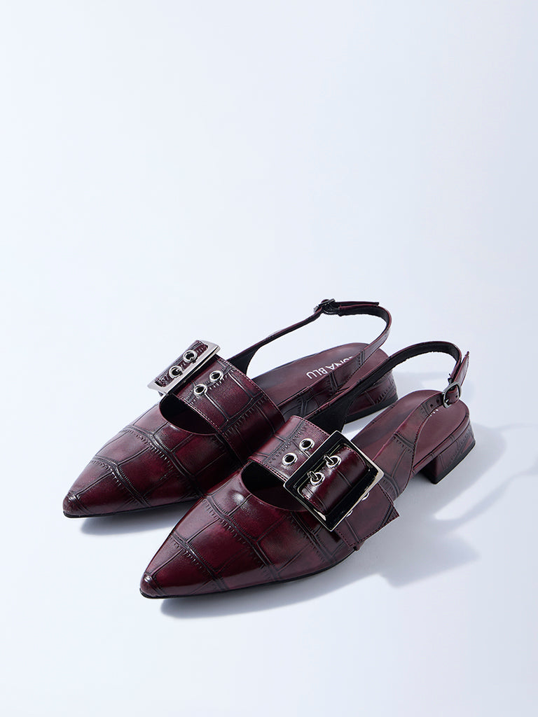 LUNA BLU Burgundy Textured Slingback Mules