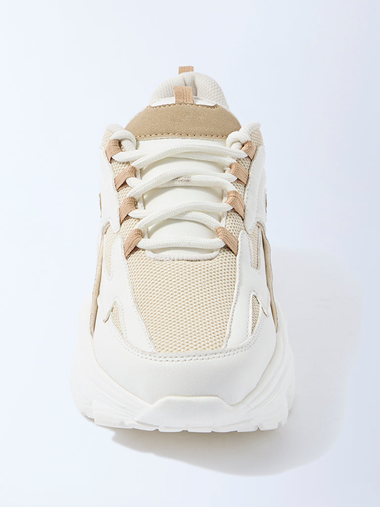 LUNA BLU Ivory Mesh Lace-Up Sneakers