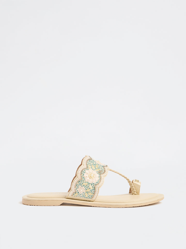 LUNA BLU Pink Sequin Embellished Kolhapuri Sandals
