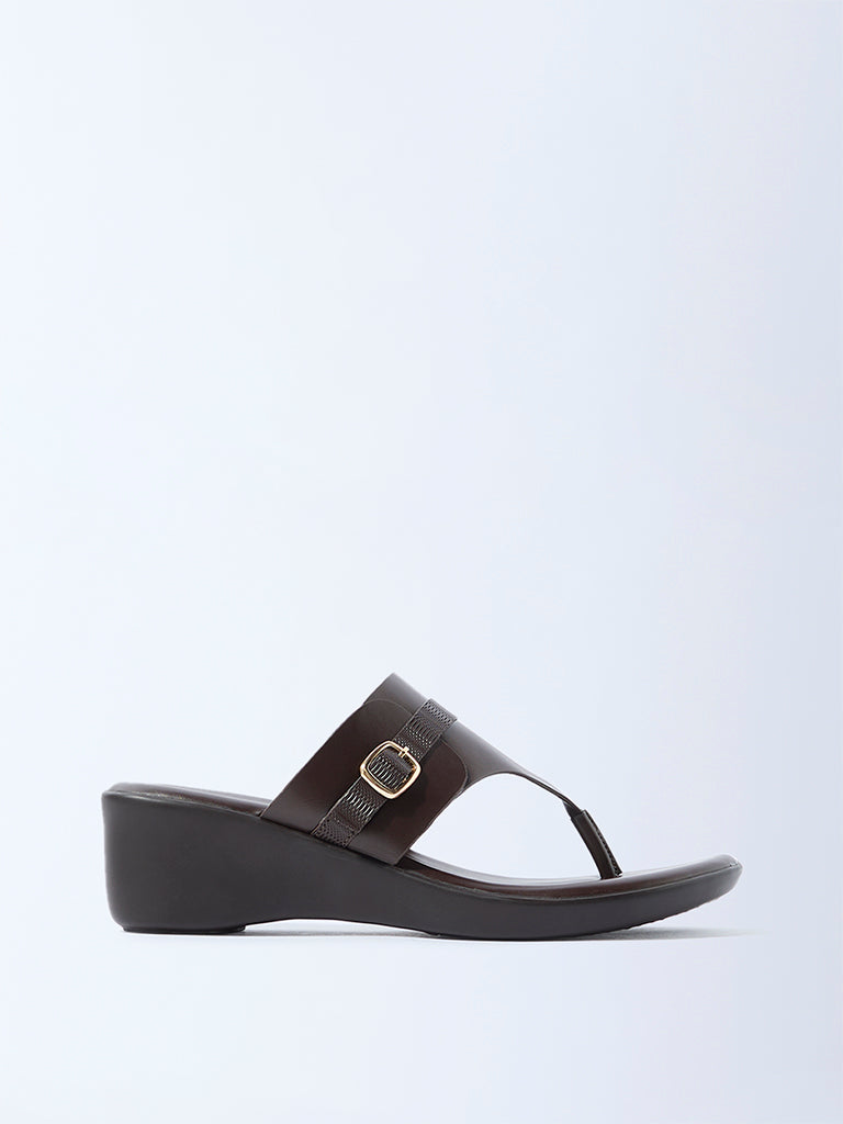 LUNA BLU Dark Brown Wedge-Heel Comfort Sandals