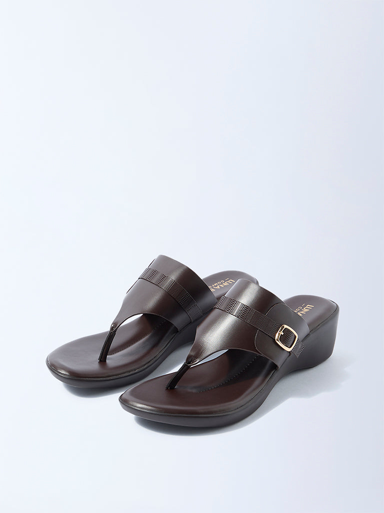 LUNA BLU Dark Brown Wedge-Heel Comfort Sandals