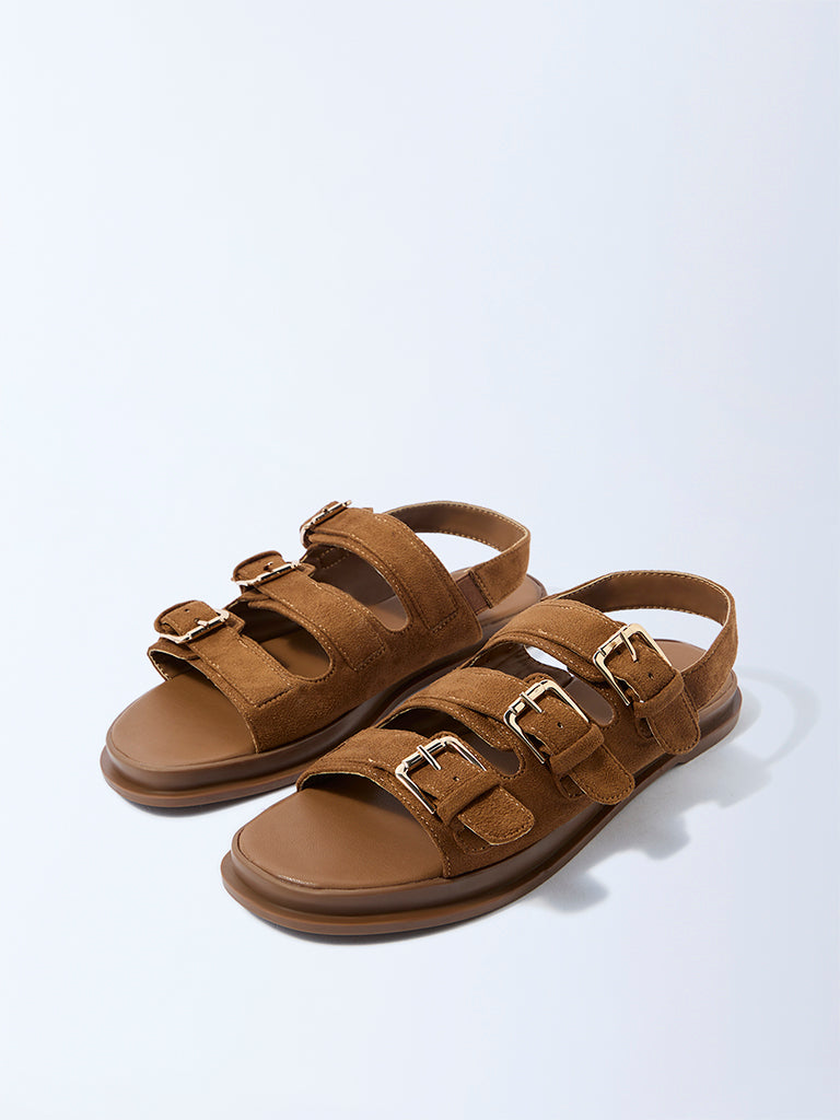 LUNA BLU Tan Multi-Strap Suede Sandals