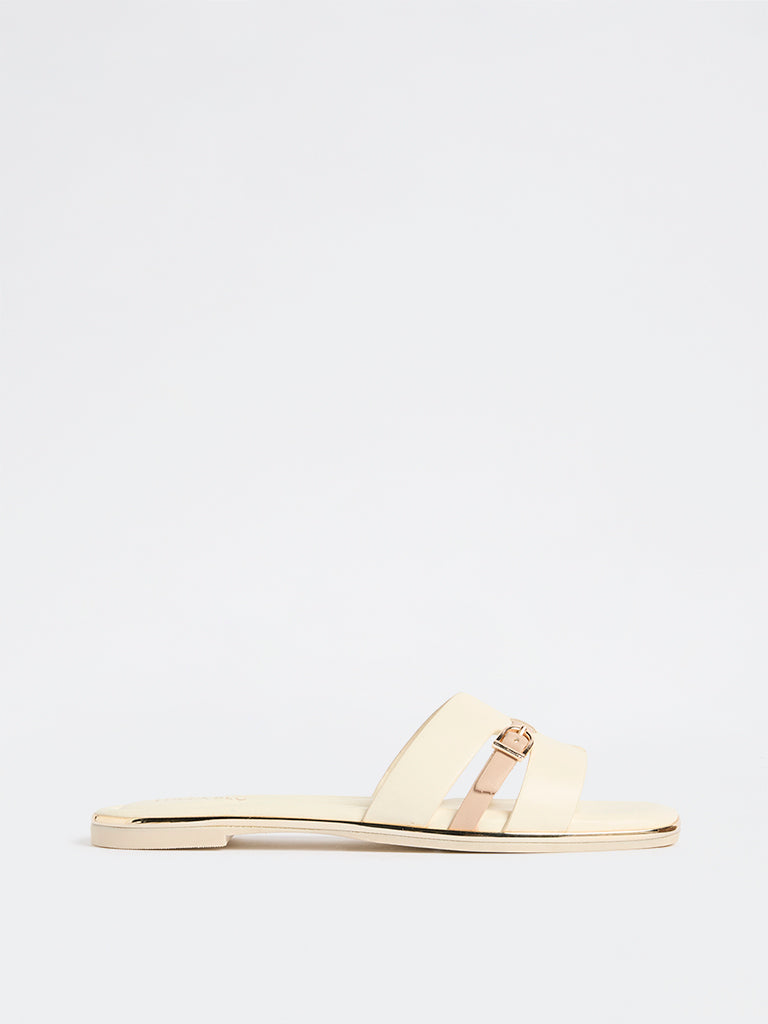 LUNA BLU White Buckle-Detailed Slides