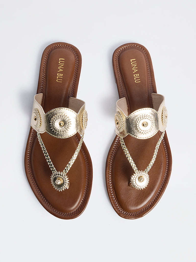 LUNA BLU Gold Braided Kolhapuri Sandals