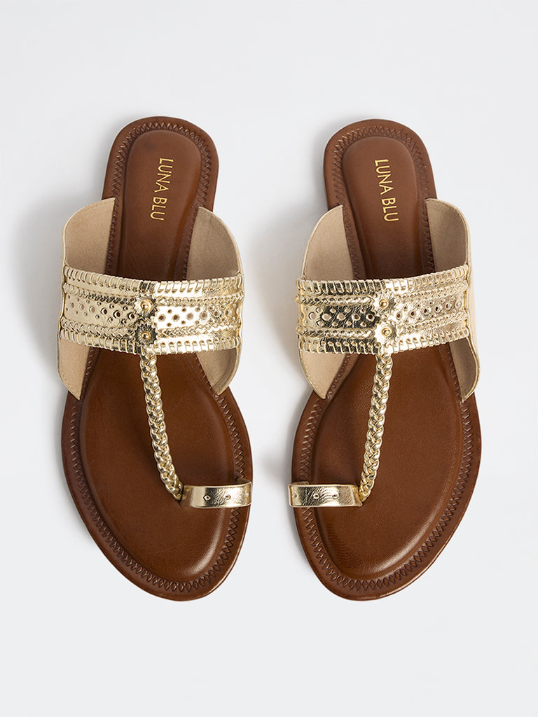 LUNA BLU Gold Braided Kolhapuri Sandals