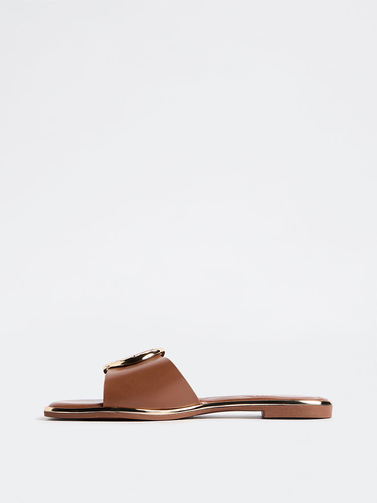 LUNA BLU Brown Metal-Detail Slides