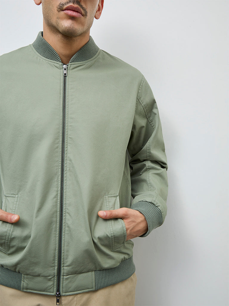 WES Casuals Sage Solid Relaxed-Fit Cotton Jacket