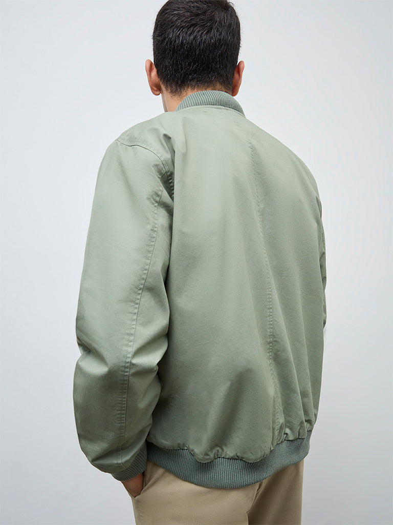 WES Casuals Sage Solid Relaxed-Fit Cotton Jacket