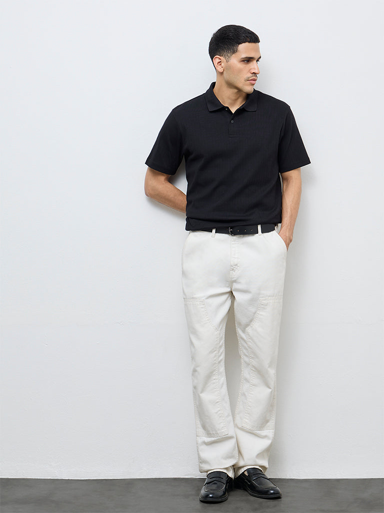WES Casuals Black Textured Slim-Fit T-Shirt