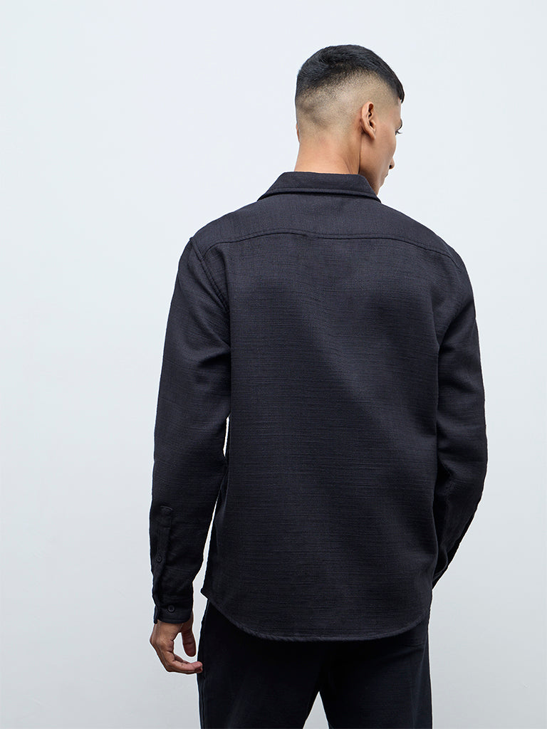 ETA Black Solid Relaxed-Fit Cotton Shirt