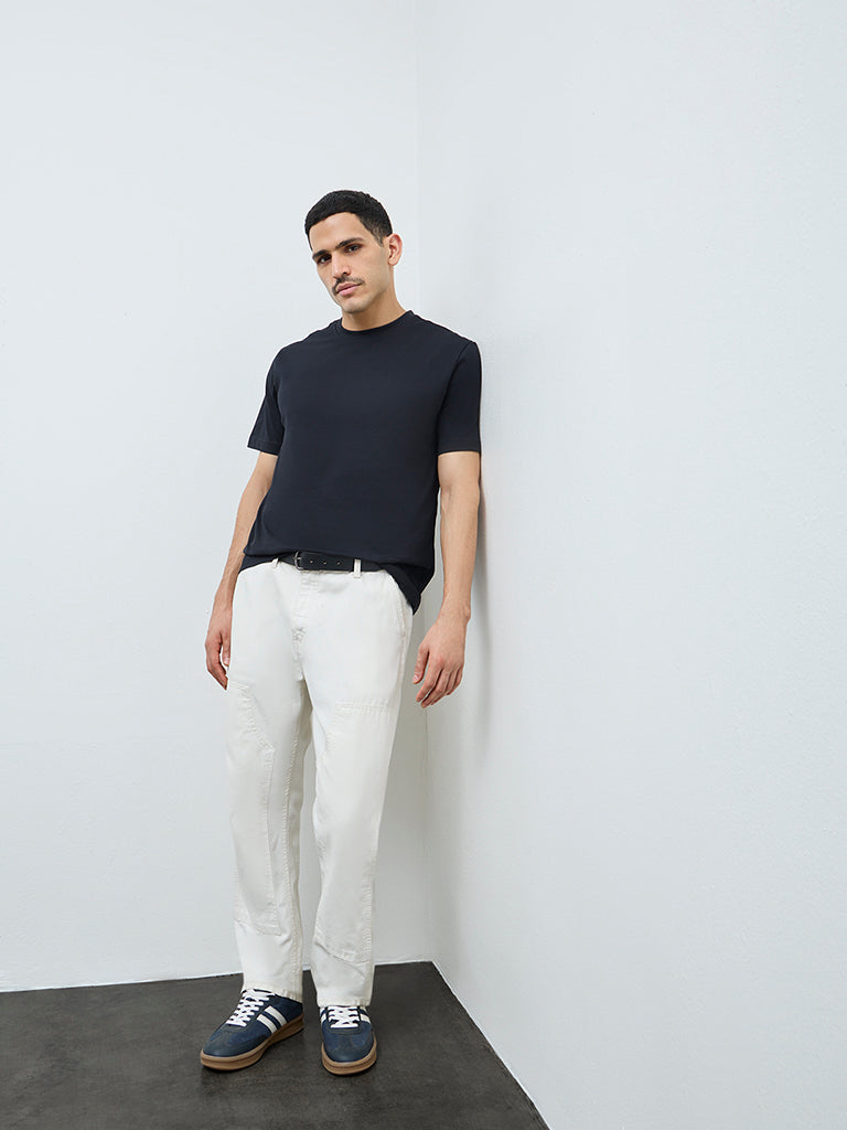 WES Casuals Black Solid Slim-Fit Cotton T-Shirt