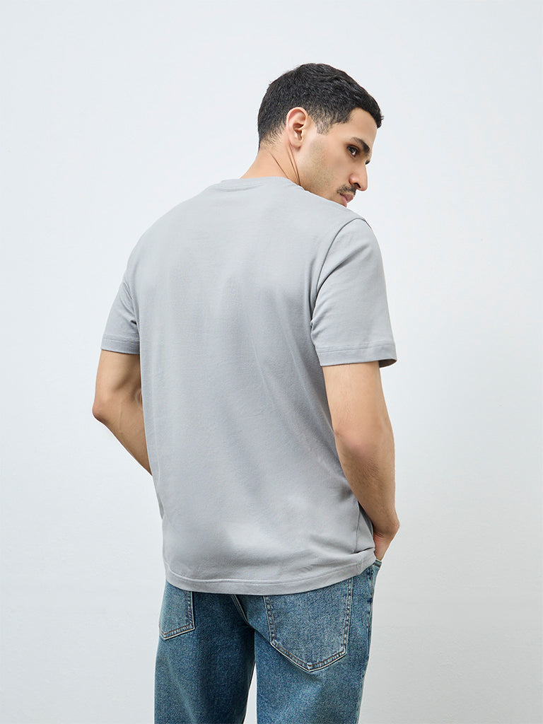WES Casuals Grey Solid Slim-Fit Cotton T-Shirt