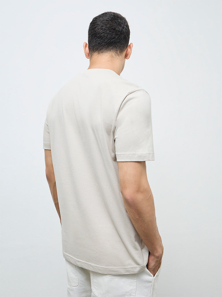 WES Casuals Light Taupe Solid Slim-Fit Cotton T-Shirt