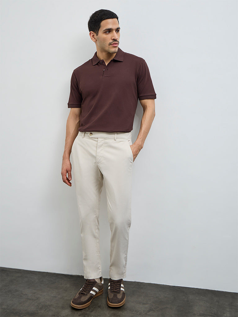 WES Casuals Dark Brown Relaxed-Fit Cotton-Blend Polo T-Shirt