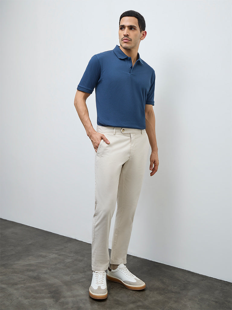 WES Casuals Teal Relaxed-Fit Cotton-Blend Polo T-Shirt