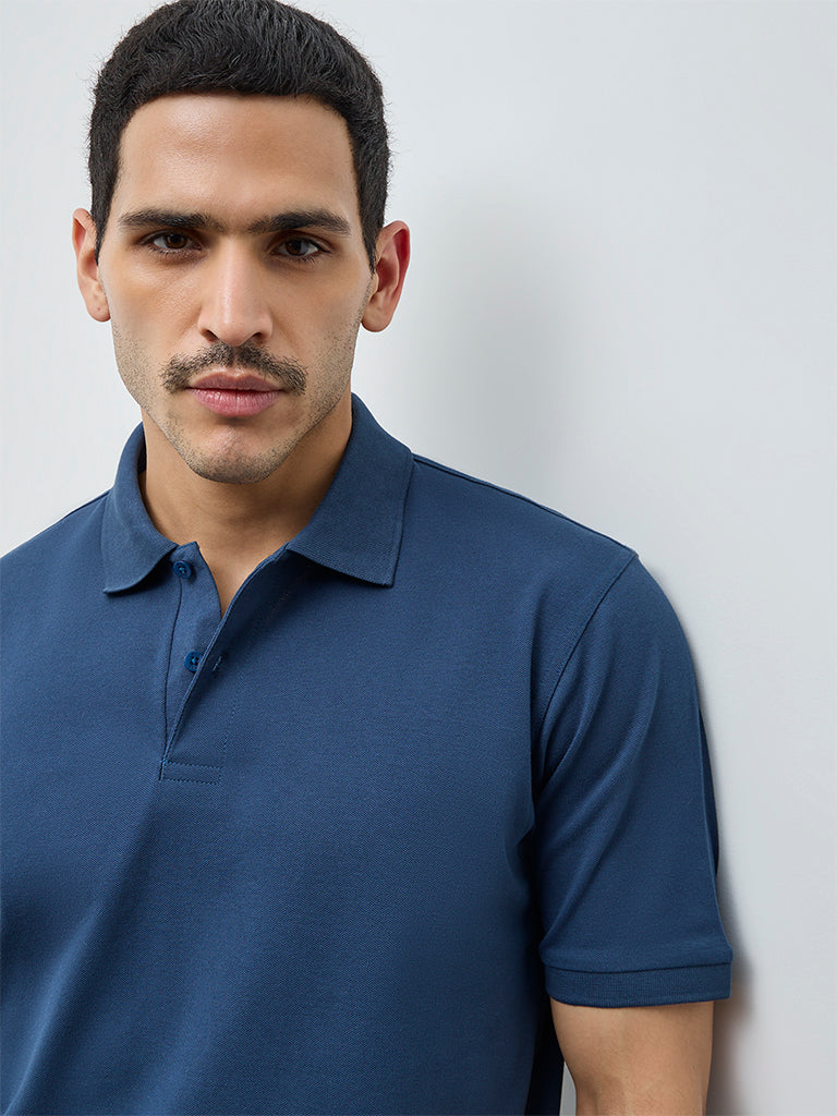 WES Casuals Teal Relaxed-Fit Cotton-Blend Polo T-Shirt