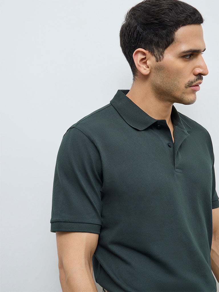 WES Casuals Green Relaxed-Fit Cotton-Blend Polo T-Shirt