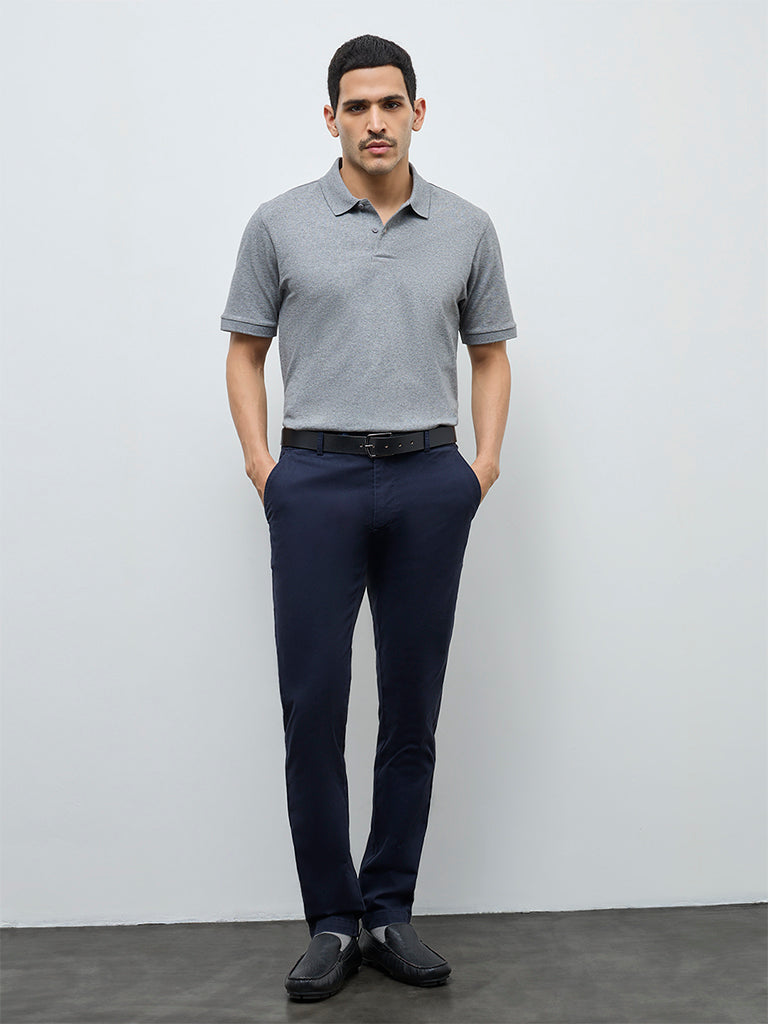 WES Casuals Grey Relaxed-Fit Cotton-Blend Polo T-Shirt