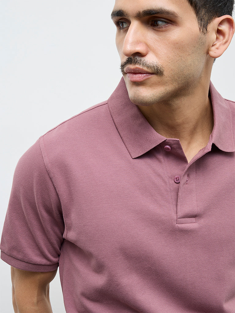 WES Casuals Mauve Relaxed-Fit Cotton-Blend Polo T-Shirt
