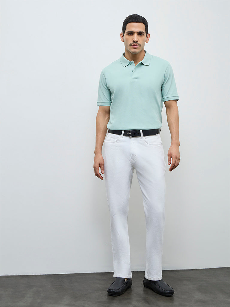 WES Casuals Mint Solid Relaxed-Fit Cotton-Blend Polo T-Shirt