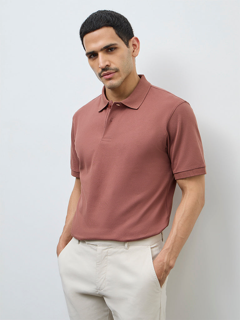 WES Casuals Light Rust Relaxed-Fit Cotton-Blend Polo T-Shirt