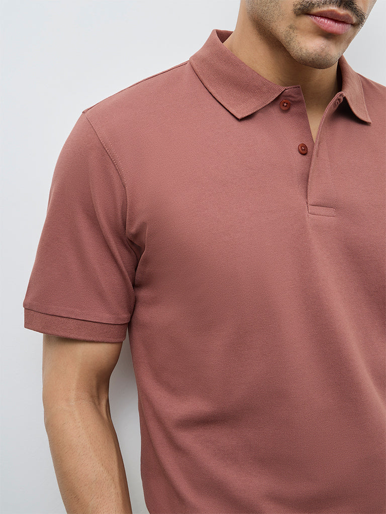 WES Casuals Light Rust Relaxed-Fit Cotton-Blend Polo T-Shirt