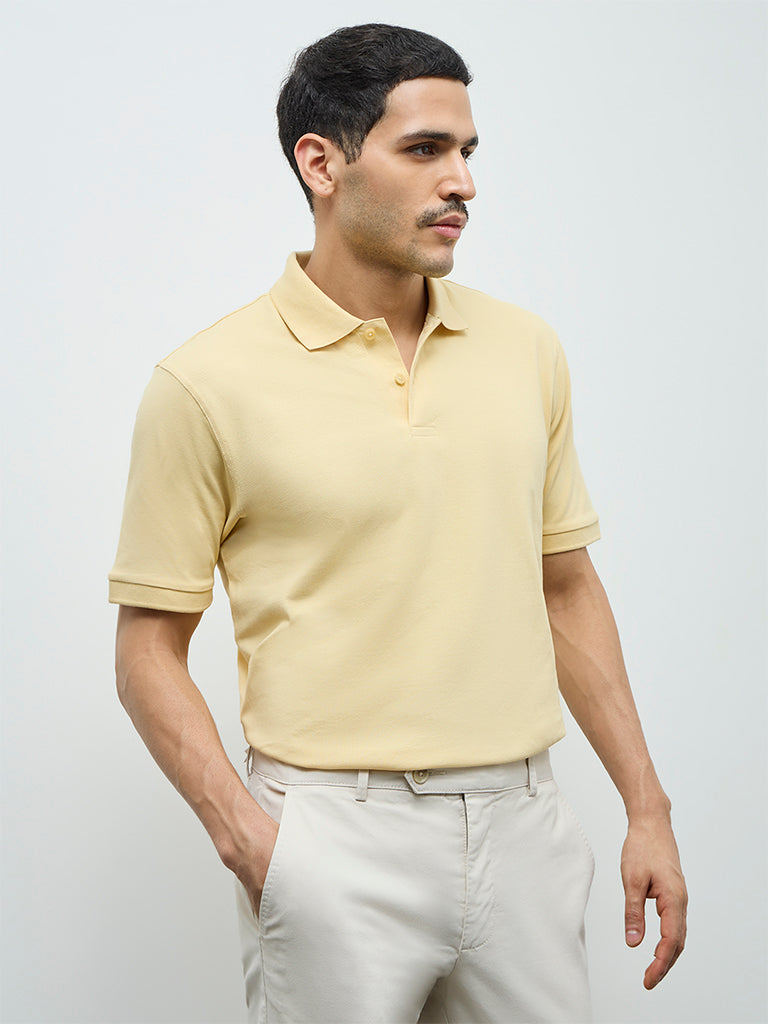 WES Casuals Yellow Relaxed-Fit Cotton-Blend Polo T-Shirt