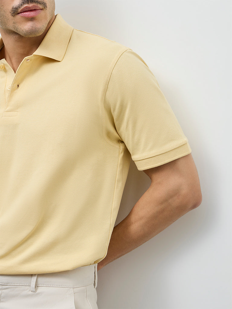 WES Casuals Yellow Relaxed-Fit Cotton-Blend Polo T-Shirt