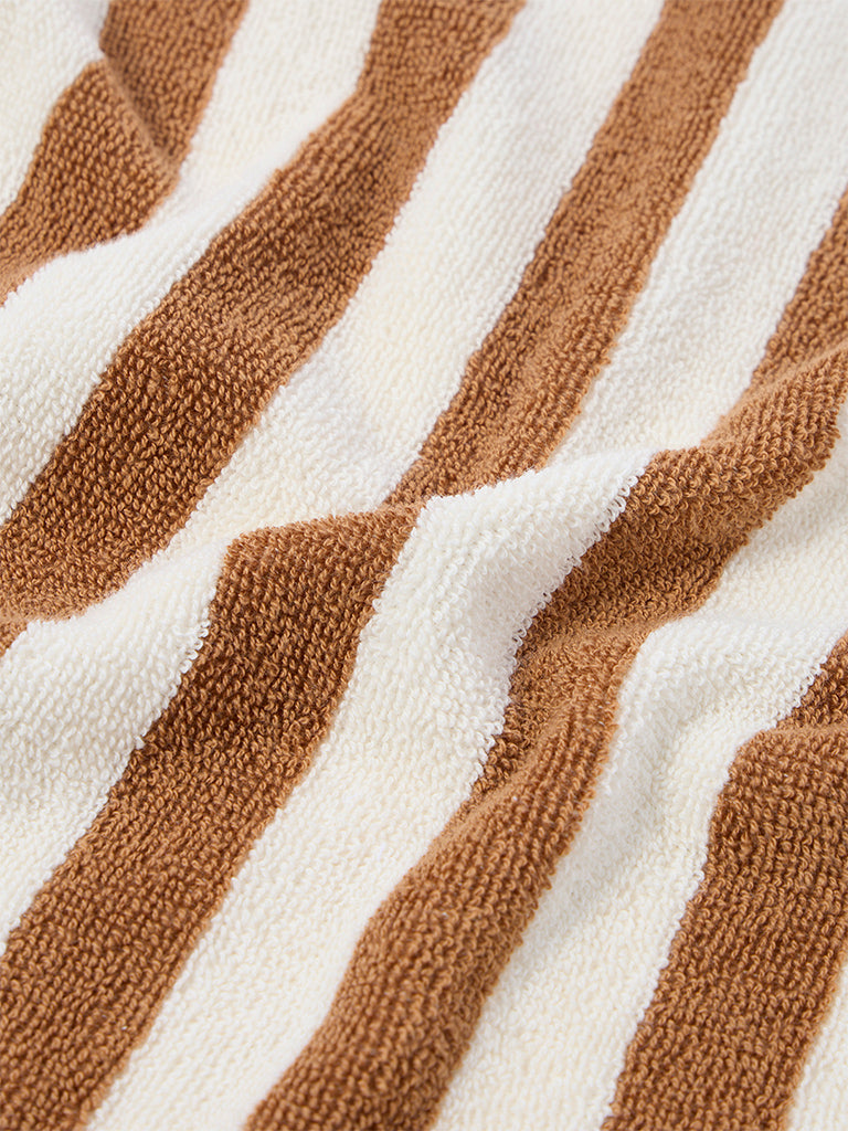 Westside Home Brown Stripe Patterned Face Towel (Set of 2)