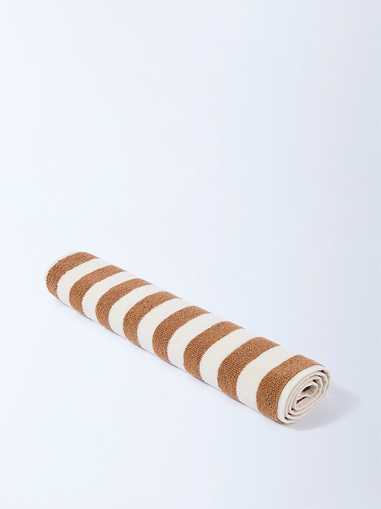 Westside Home Brown Stripe Patterned Hand Towel