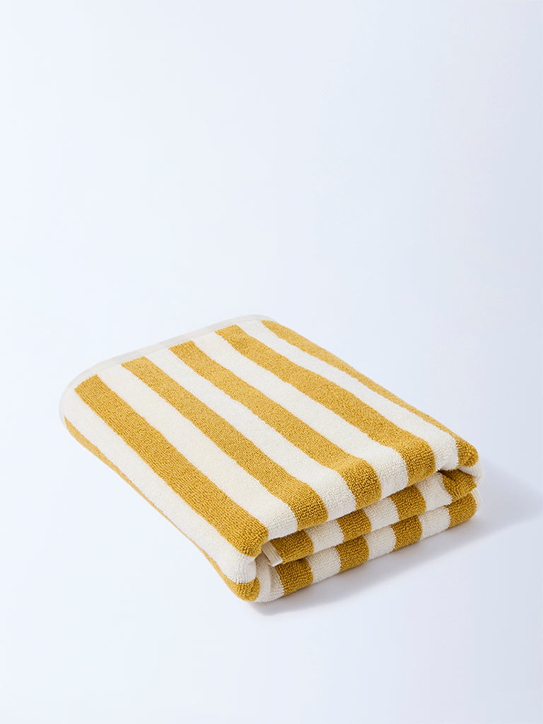 Westside Home Yellow Stripe Pattern Bath Towel