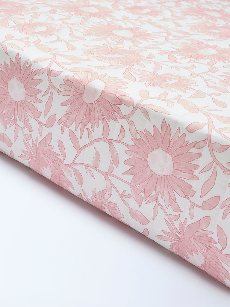 Westside Home Pink Sunflower Reversible Quilted Queen Bed Comforter