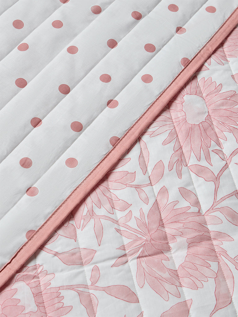 Westside Home Pink Sunflower Reversible Quilted Queen Bed Comforter