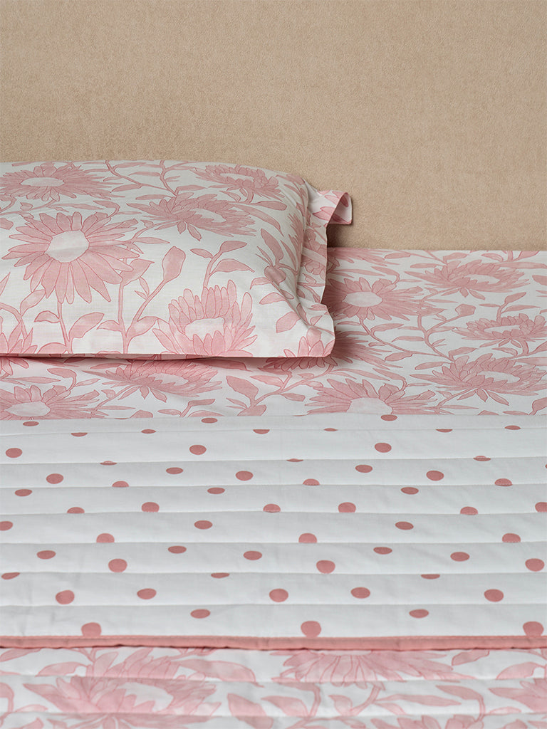 Westside Home Pink Sunflower Reversible Quilted Single Bed Comforter