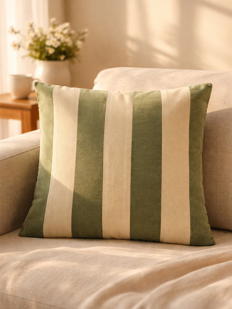 Westside Home Olive Stripe Printed Cushion Cover