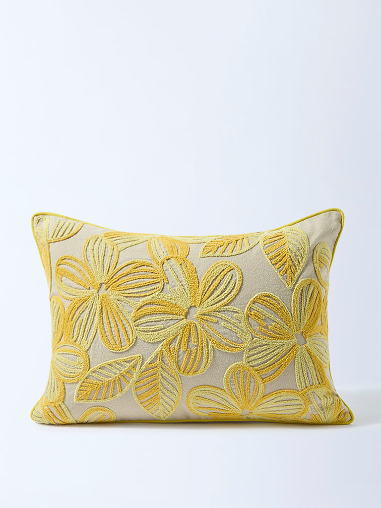Westside Home Yellow Floral Embroidered Cushion Cover