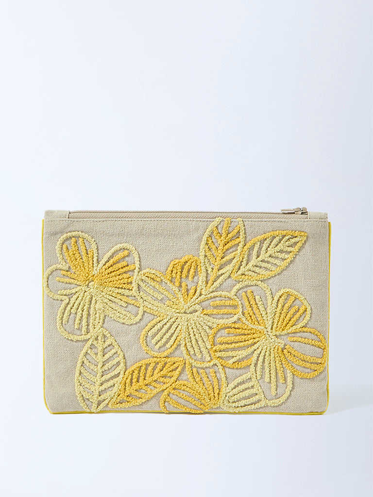 Westside Home Yellow Floral Embroidered Pouch