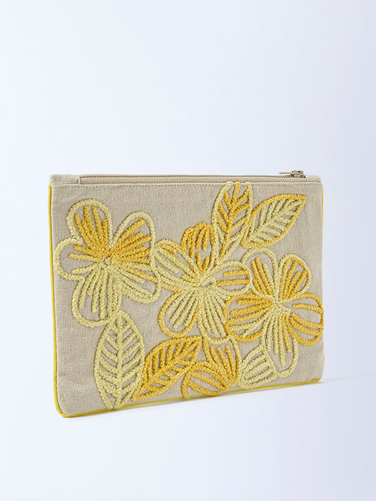Westside Home Yellow Floral Embroidered Pouch