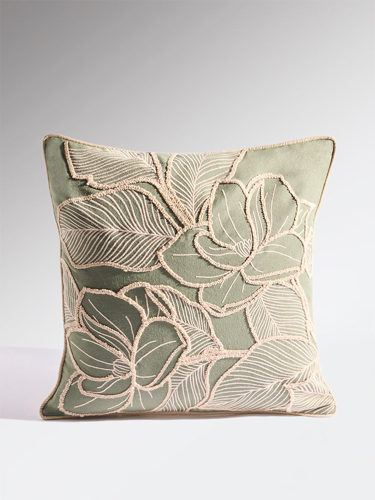 Westside Home Sage Floral Embroidered Cushion Cover