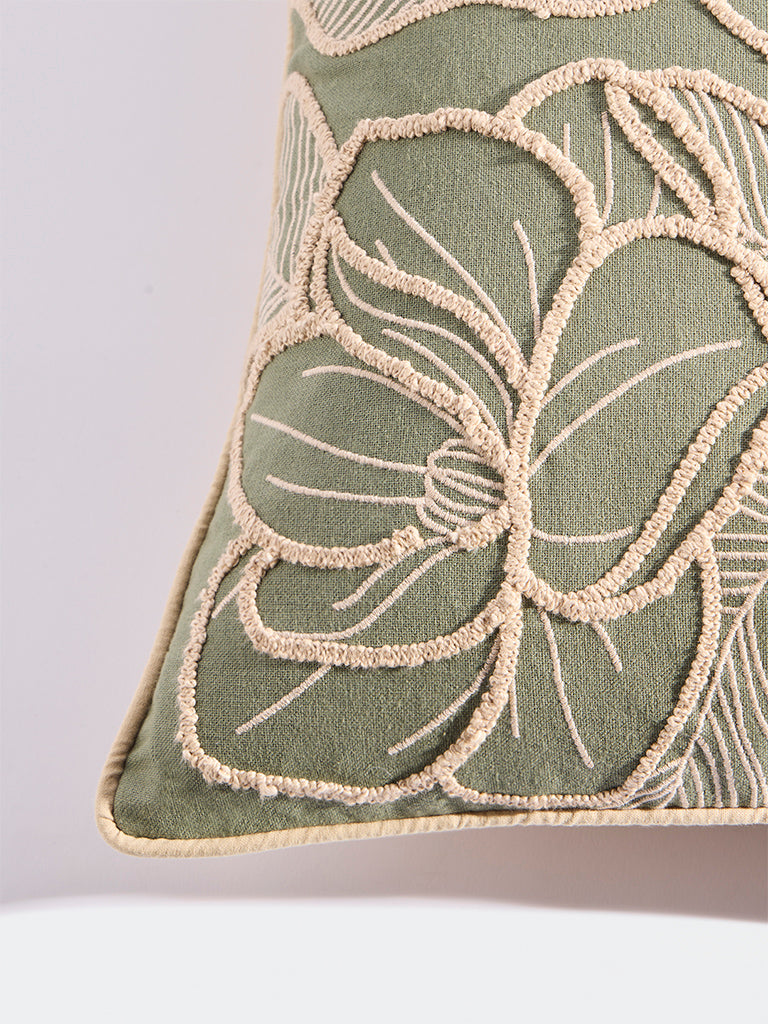 Westside Home Sage Floral Embroidered Cushion Cover