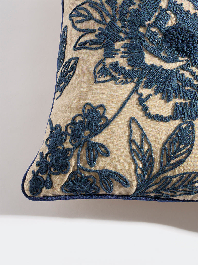Westside Home Dark Blue Floral Embroidered Cushion Cover