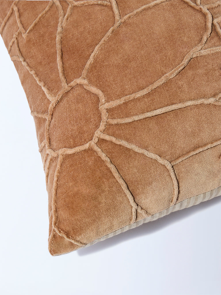 Westside Home Brown Pintuck Floral Design Cushion Cover